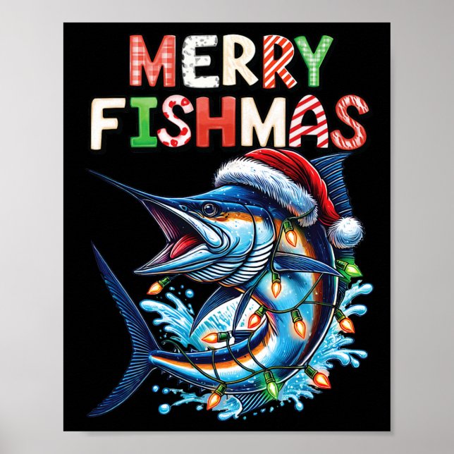 Merry Fishmas Santa Fishing Älskare Funny Fisherma Poster (Framsidan)