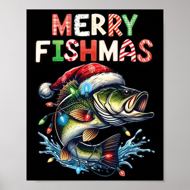 Merry Fishmas Santa Fishing Älskare Funny Fisherma Poster (Framsidan)