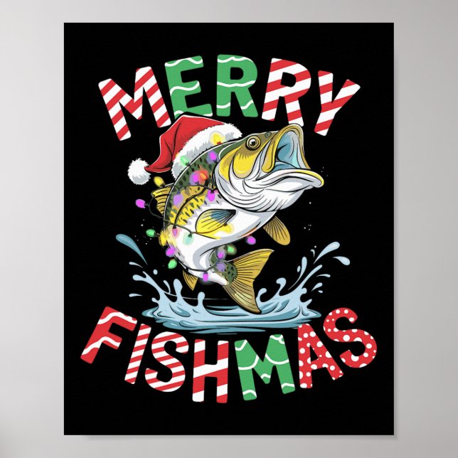 Merry Fishmas Santa Fishing Funny Fisherman Kristu Poster (Framsidan)