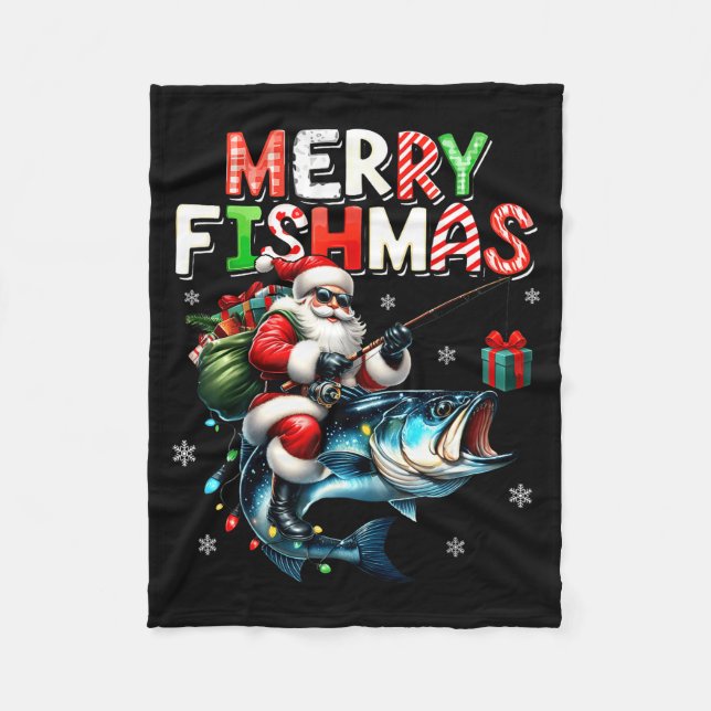 Merry Fishmas Santa Fishing Lovers Funny Fisherman Fleecefilt (Framsidan)