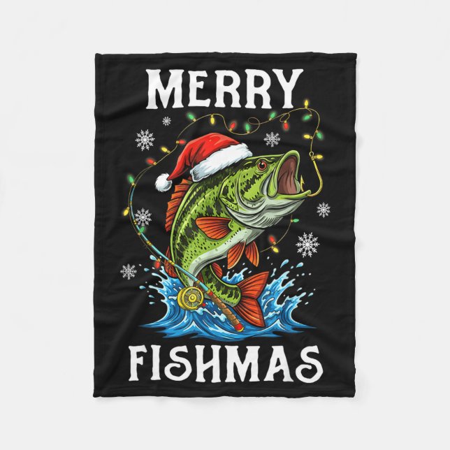 Merry Fishmas Santa Fishing Lovers Funny Fisherman Fleecefilt (Framsidan)