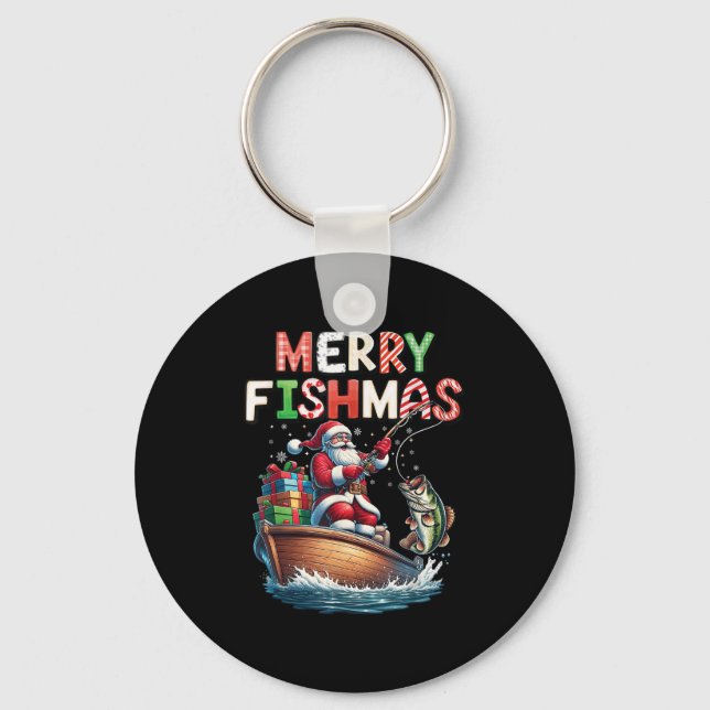 Merry Fishmas Santa Fishing Lovers Funny Fisherman Nyckelring (Framsida)