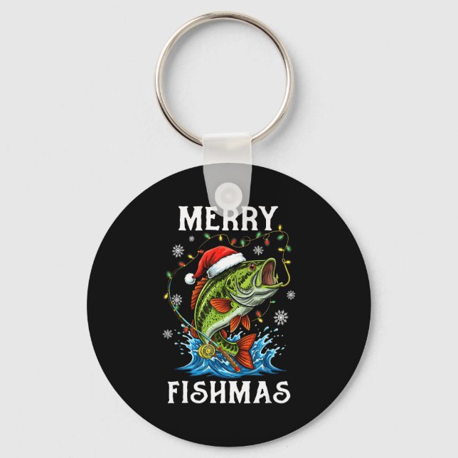 Merry Fishmas Santa Fishing Lovers Funny Fisherman Nyckelring (Framsida)