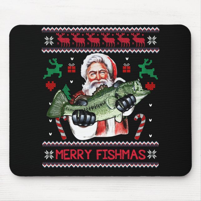 Merry Fishmas Santa Fishing Ugly jul Sweater Musmatta (Framsidan)