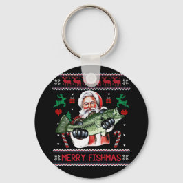 Merry Fishmas Santa Fishing Ugly jul Sweater Nyckelring