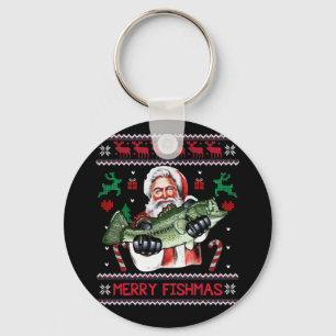 Merry Fishmas Santa Fishing Ugly jul Sweater Nyckelring