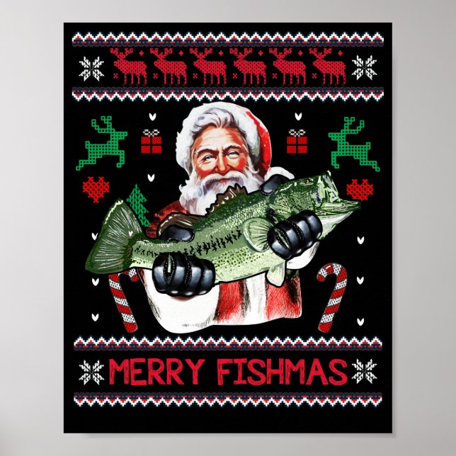 Merry Fishmas Santa Fishing Ugly jul Sweater Poster (Framsidan)