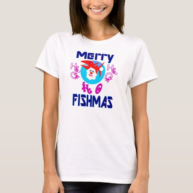 ♫ ♥ Merry FishMas-SantaFish Funny Långärmad Tee ♥  (Framsida)