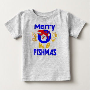 ♫ ♥ Merry FishMas-SantaFish Småbarn Långärmad T ♥ T-shirt
