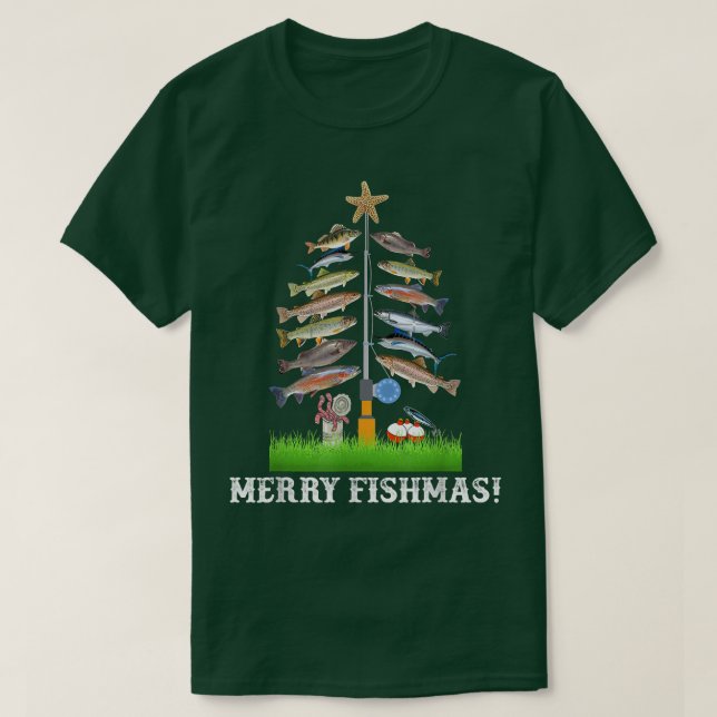 Merry Fishmas Tee Julgran Fish Funny Fishin (Design framsida)