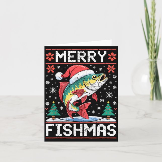Merry Fishmas Ugly Christmas Sweater Fishing Lover Kort (Framsida)