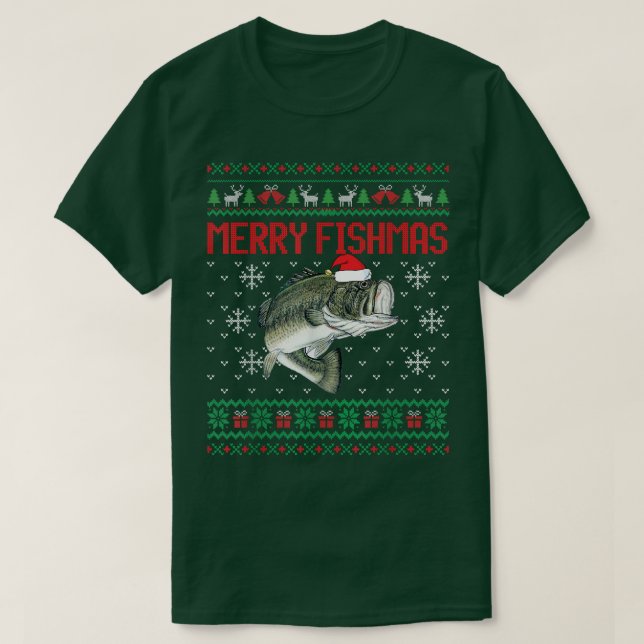 Merry Fishmas Ugly jul Sweater Funny Angler T Shirt (Design framsida)
