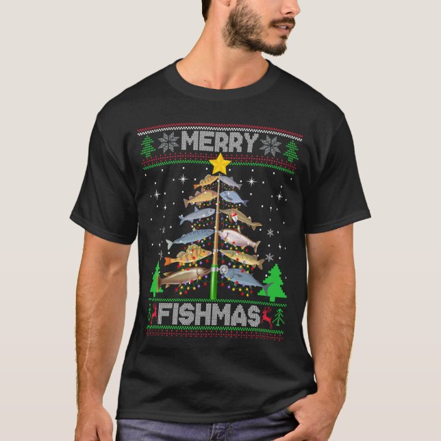 Merry Fishmas Ugly Sweater Fish Fisheries T Shirt (Framsida)