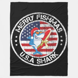 Merry Fishmas USA flagga Underbar White Shark Fleecefilt