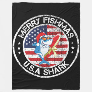 Merry Fishmas USA flagga Underbar White Shark Fleecefilt