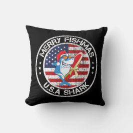 Merry Fishmas USA flagga Underbar White Shark Kudde