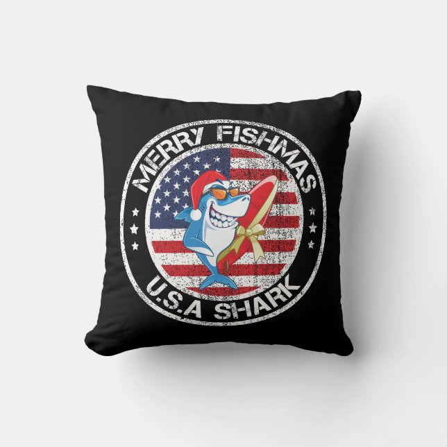 Merry Fishmas USA flagga Underbar White Shark Kudde (Framsida)