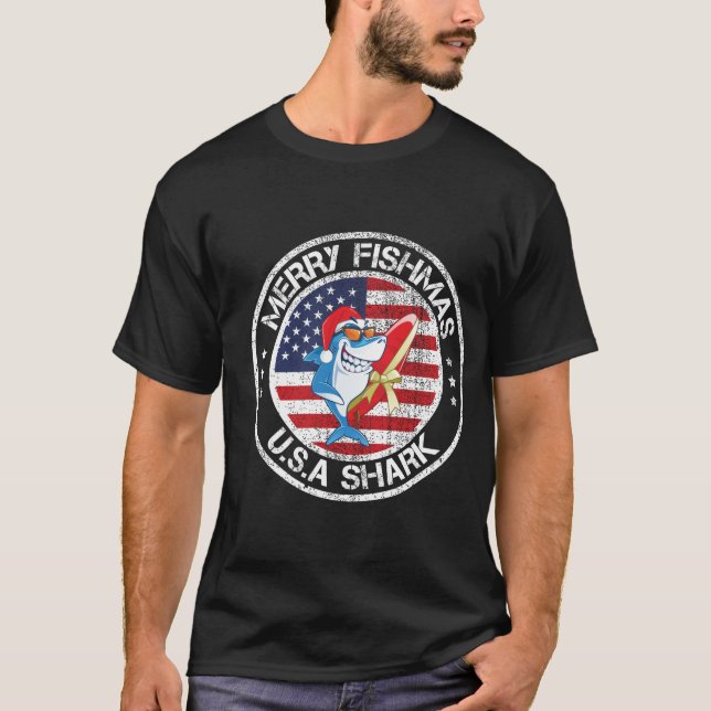 Merry Fishmas USA flagga Underbar White Shark T Shirt (Framsida)