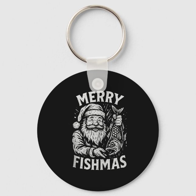 Merry Fishmas Vintage Santa Fishing Christmas Tank Nyckelring (Framsida)