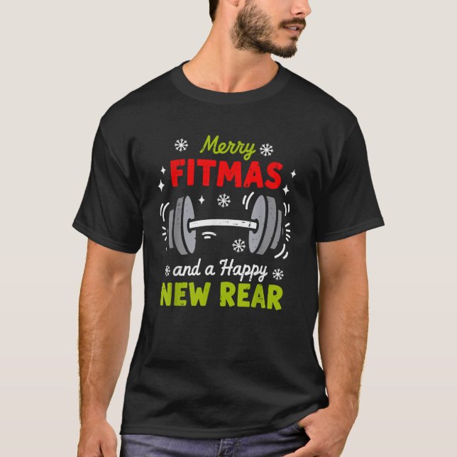 Merry Fitmas and A Happy New Rear Christmas Fitnes T Shirt (Framsida)