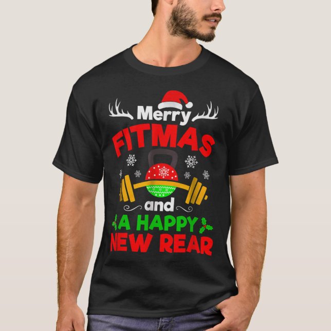 Merry Fitmas And A Happy New Year  T Shirt (Framsida)