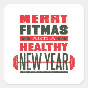 Merry fitmas fyrkantigt klistermärke