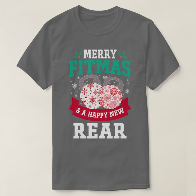 Merry Fitmas och en Lycklig New Rear Funny Fitness T Shirt (Design framsida)