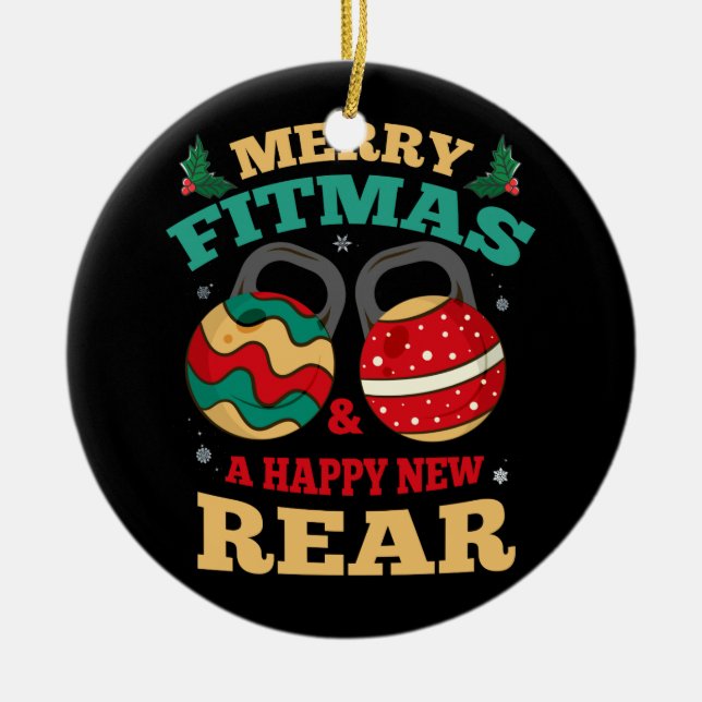 Merry Fitmas och en Lycklig New Rear Gym Fitness Julgransprydnad Keramik (Framsidan)