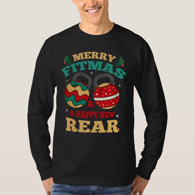 Merry Fitmas och en Lycklig New Rear Gym Fitness T Shirt (Framsida)