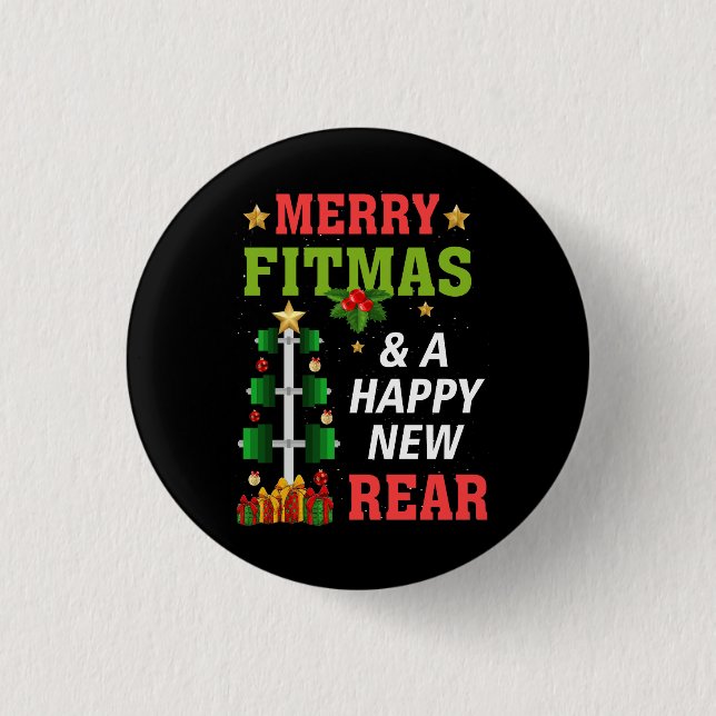 Merry Fitmas och ett nytt Lycklig-år, Gym Fitness Knapp (Framsida)