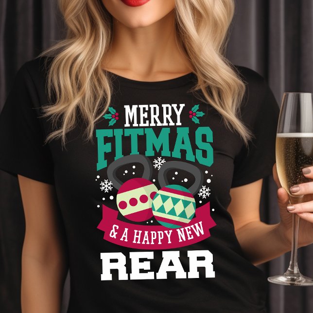 Merry Fitmas och Lycklig New Rear Gym jul T Shirt (Skapare uppladdad)