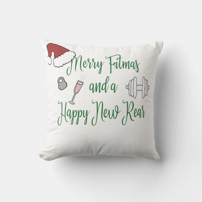Merry Fitmas och Lycklig New Rear Kudde (Framsida)