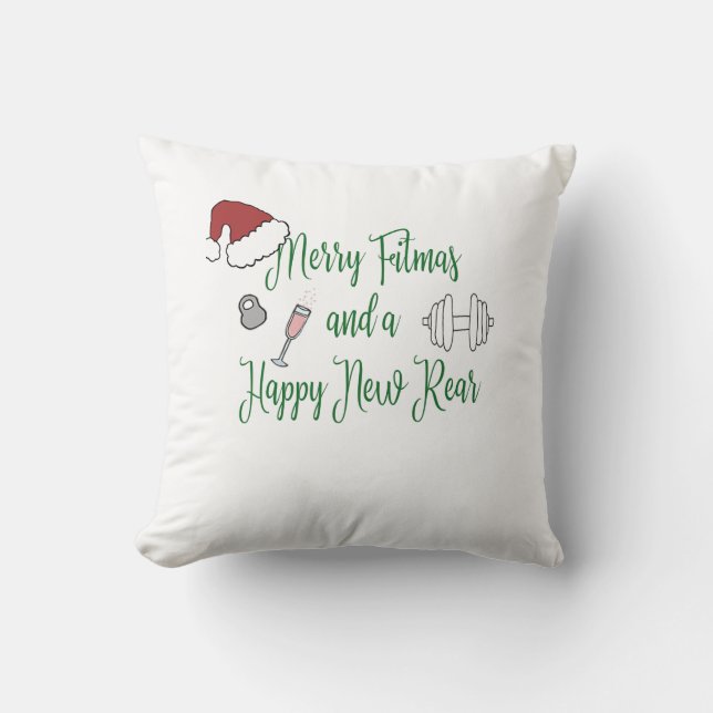Merry Fitmas och Lycklig New Rear Kudde (Framsida)