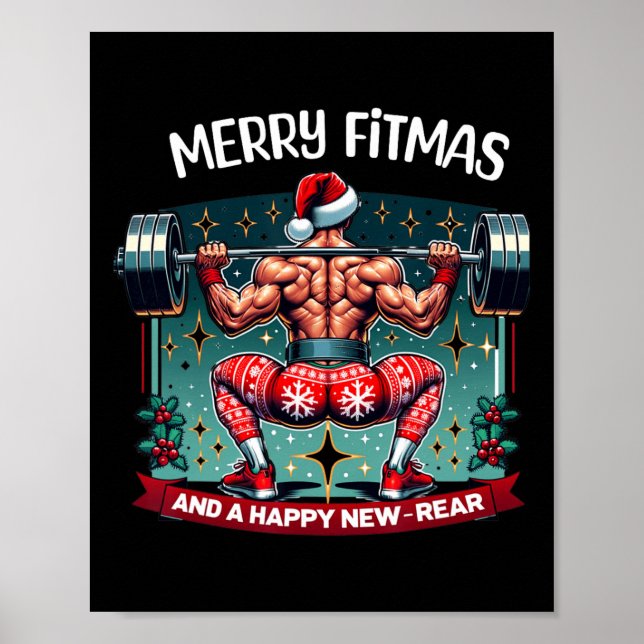 Merry Fitmas och Lycklig nyårsdräktighet för bakår Poster (Framsidan)