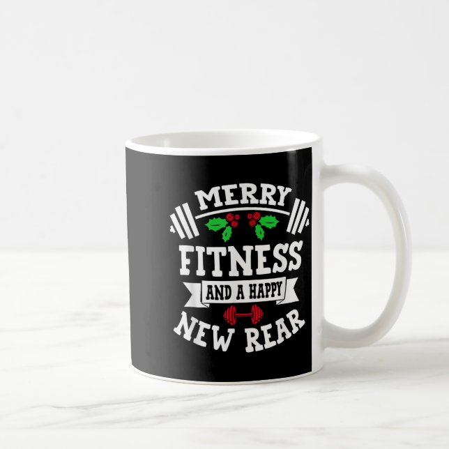 Merry Fitness And A Happy New Rear Funny Holidays  Kaffemugg (Höger)
