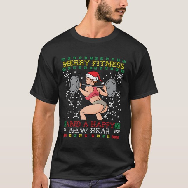 Merry Fitness och Lycklig New Bakar Miss Santa Ugl T Shirt (Framsida)