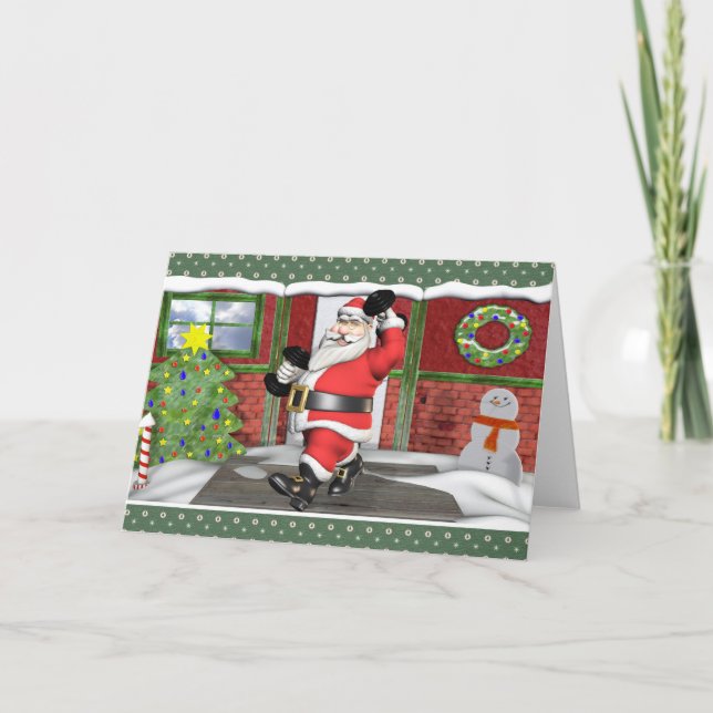 Merry Fitness Santa Dumbells Blank Helgdag Card Helgkort (Framsida)