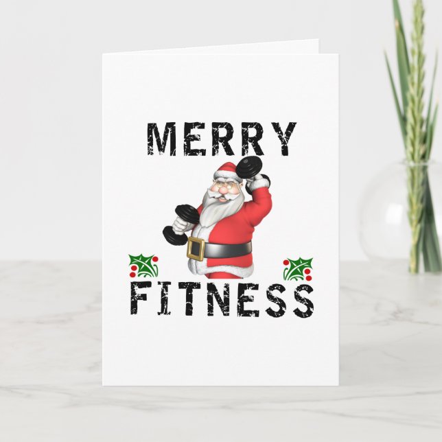 Merry Fitness Weightlift Santa Greeting Card Tack Kort (Framsida)