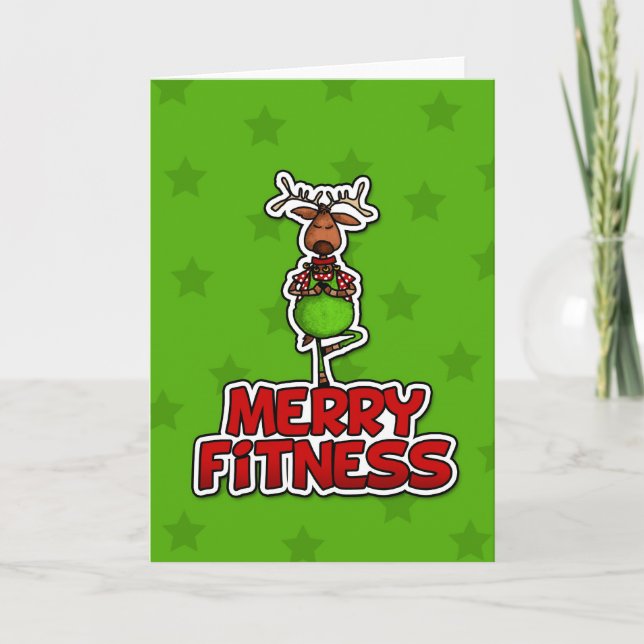 Merry Fitness - Yoga - Reindeer i Träd Posture Helgkort (Framsida)