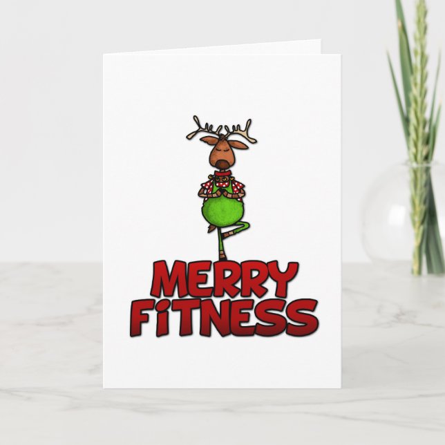 Merry Fitness - Yoga - Reindeer i Träd Posture Helgkort (Framsida)