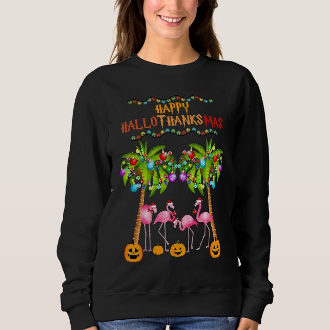 Merry Flamingo Halloween Christmas Happy Hallothan T Shirt (Framsida)