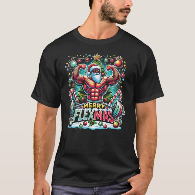 Merry Flexmas - Muscular Santa Julgym T Shirt (Framsida)