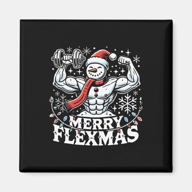 Merry Flexmas - Snögubbe Flexing jul Gym Body Magnet (Framsidan)