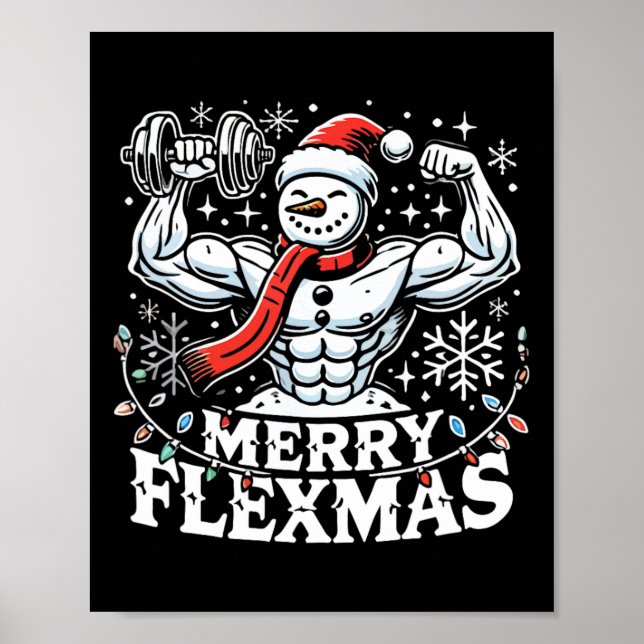 Merry Flexmas - Snögubbe Flexing jul Gym Body Poster (Framsidan)