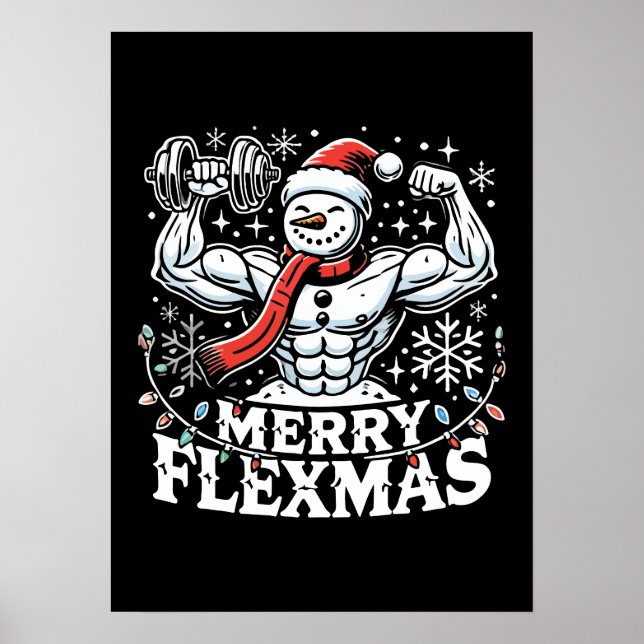 Merry Flexmas - Snögubbe Flexing julgym Poster (Framsidan)