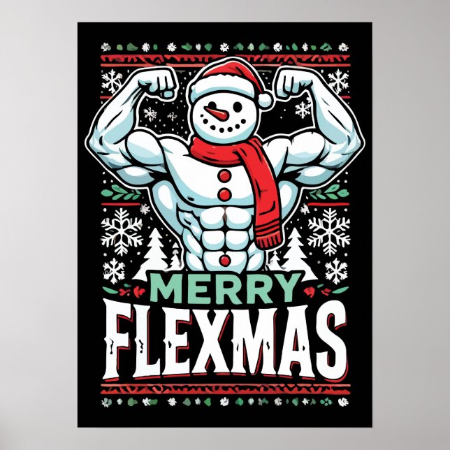 Merry Flexmas - Snögubbe Flexing julgym Poster (Framsidan)