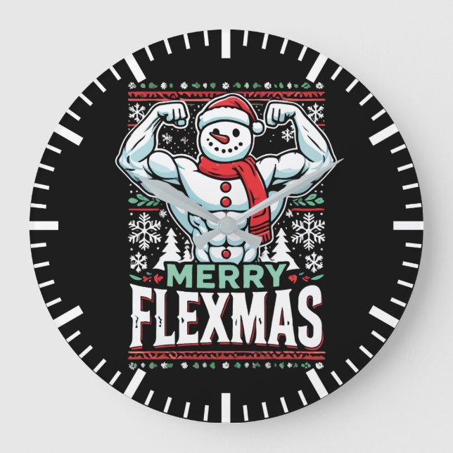 Merry Flexmas - Snögubbe Flexing julgym Stor Klocka (Framsida)
