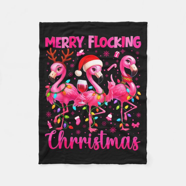 Merry Flocking Christmas Flamingo Drink Pjs Xmas M Fleecefilt (Framsidan)