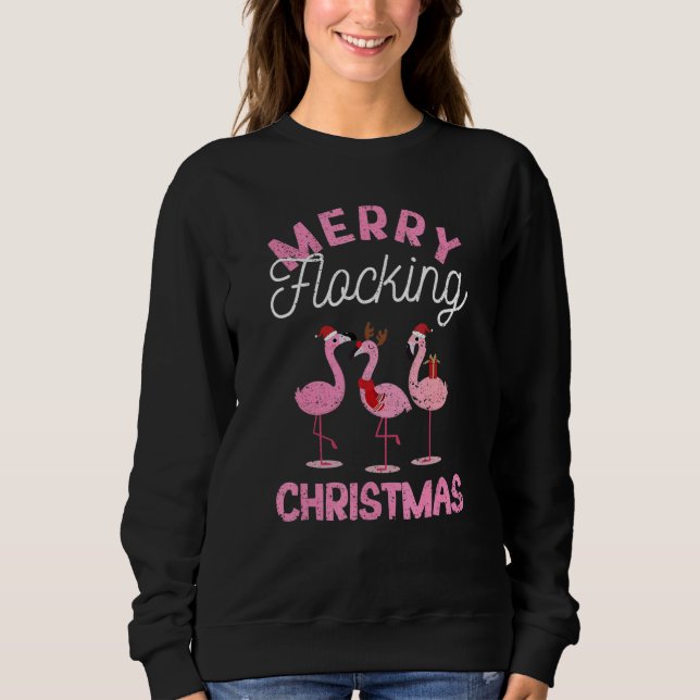Merry Flocking Christmas Tropical Florida Flamingo T Shirt (Framsida)