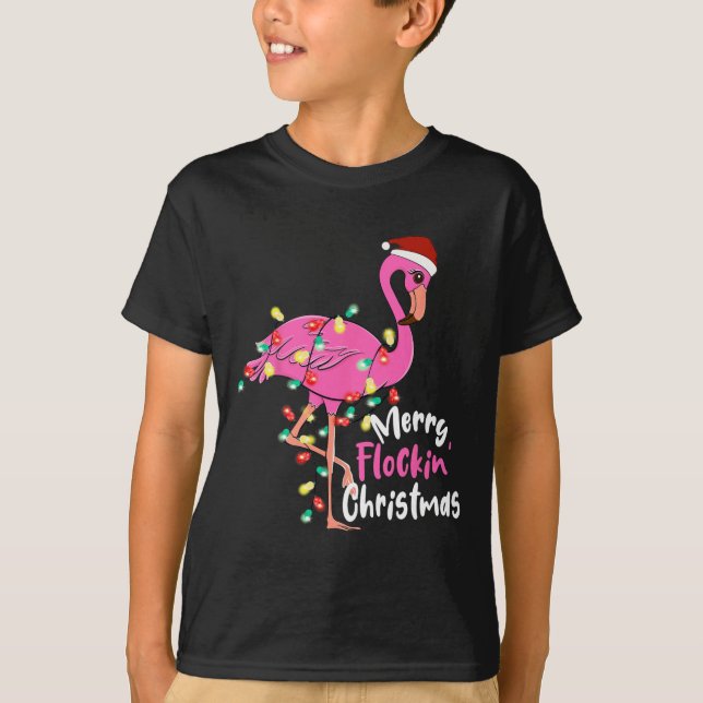 Merry Flocking jul Flamingo Julafton T Shirt (Framsida)